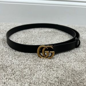 Black Gucci belt. Small gold double G. Size 90 (about size 27-29 in pants)